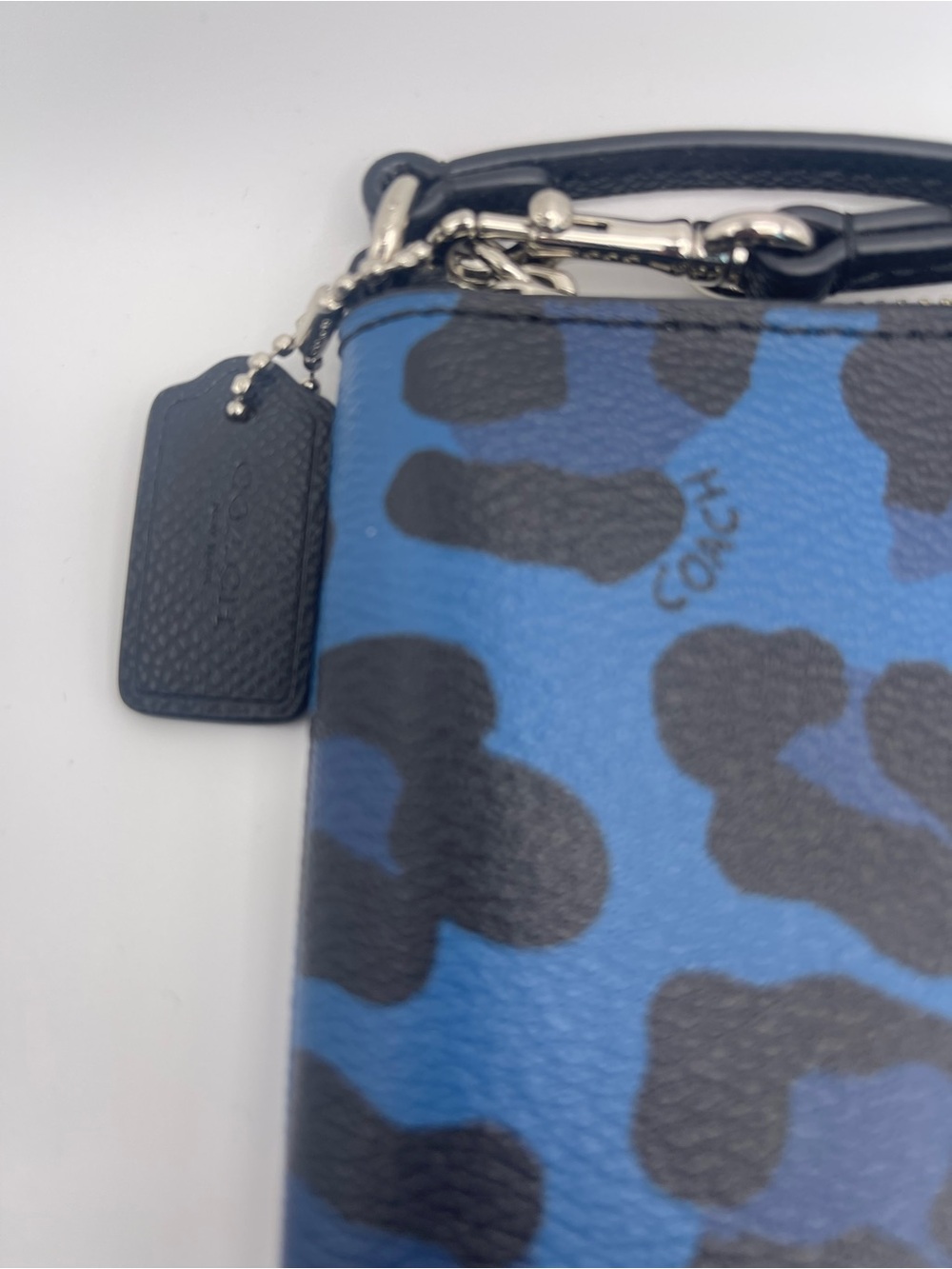 Coach Blue and Black Leopard Print Wristlet Pouch - Picture 2 of 6